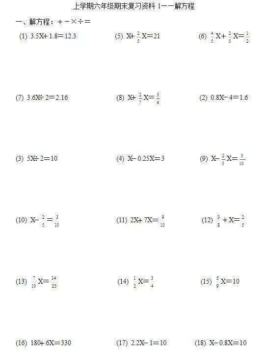 六年级数学解方程的方法和技巧 楠木轩