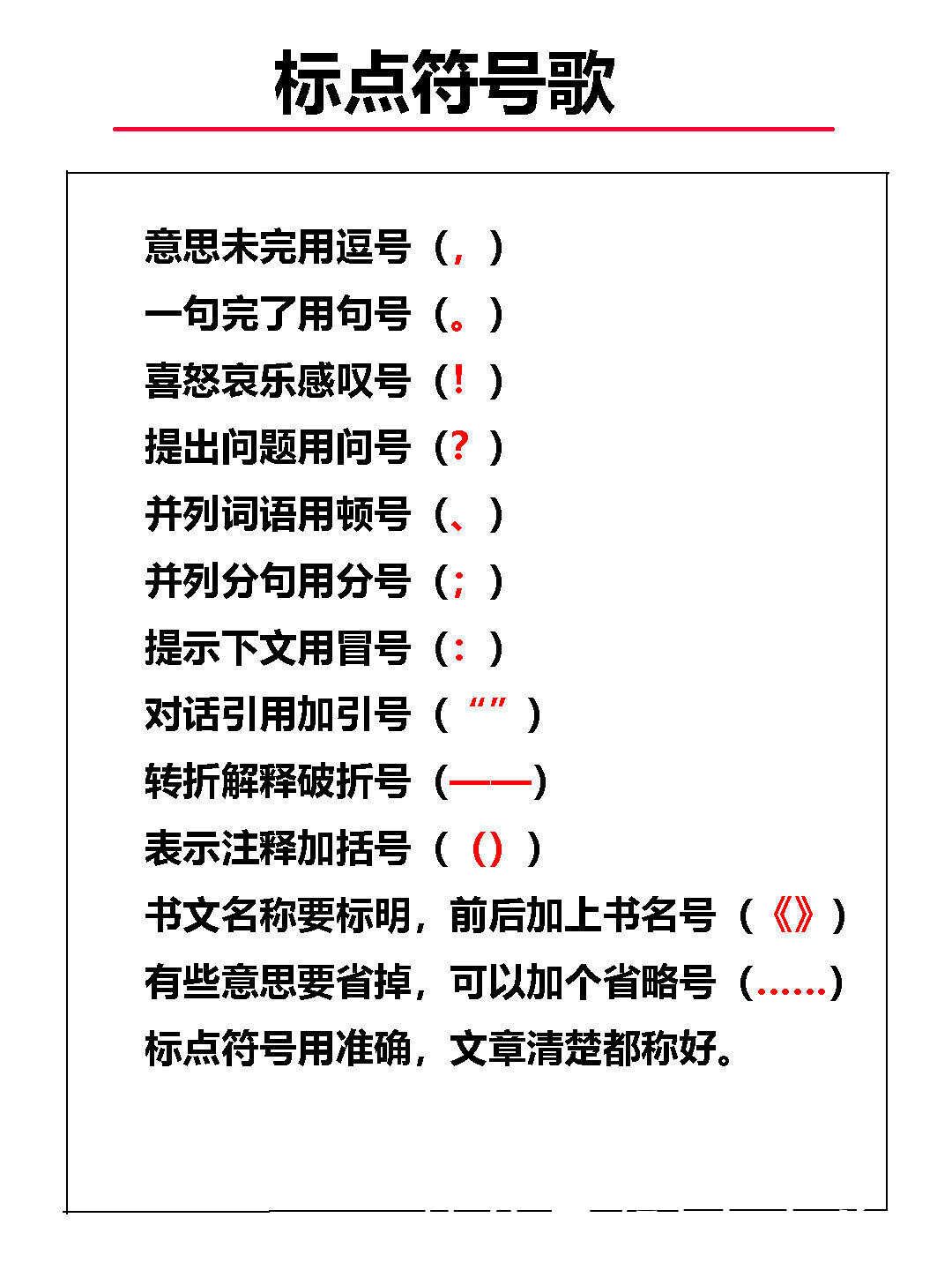 小学语文语法基础知识 标点符号歌 楠木轩