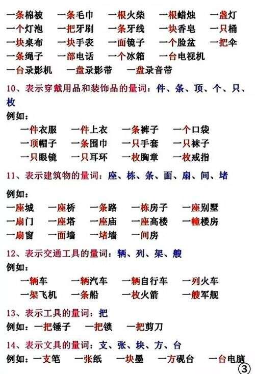 一年级语文上册期末复习量词填空练习题及分类 期末复习专用 楠木轩