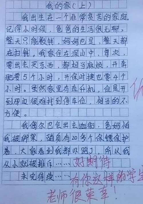 小学生作文 我的家 火了 老师 你家好苦啊 网友却表示羡慕 楠木轩