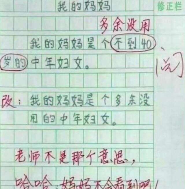 我妈3天没打我了 小学生作文得0分 网友 去德云社报道吧 楠木轩