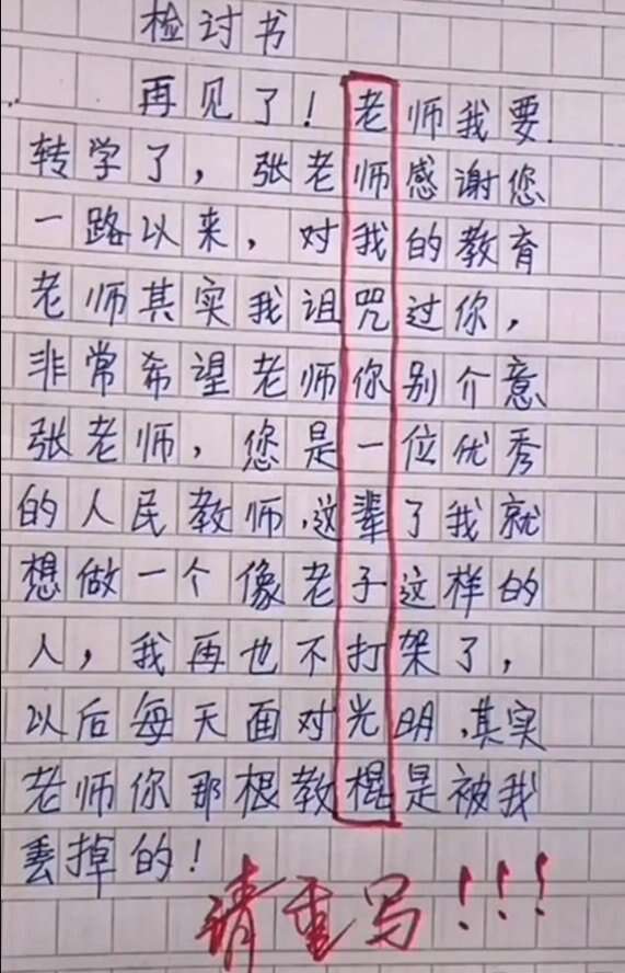 小學生的檢討書 字裏行間全是細節 老師 別以為我不知道你罵我 楠木軒