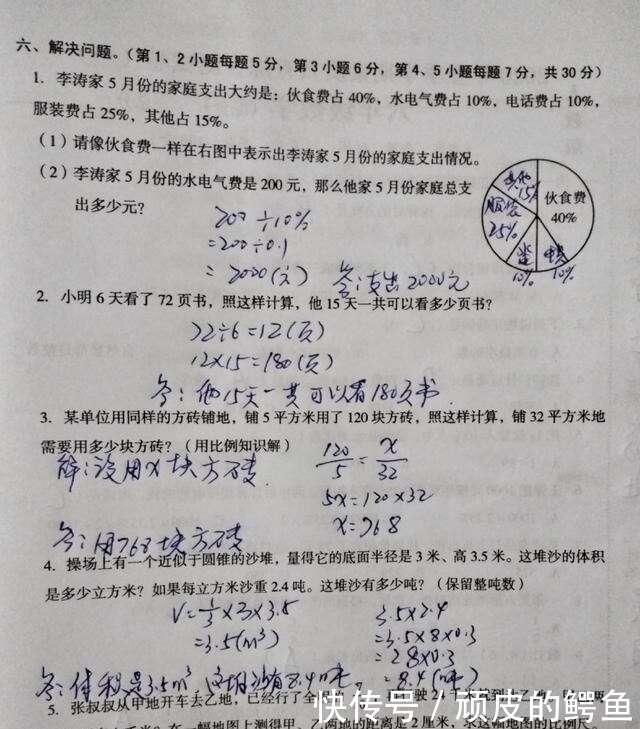 春六年级数学综合试卷分享 学生答题完毕 你可以帮他批改吗 楠木轩