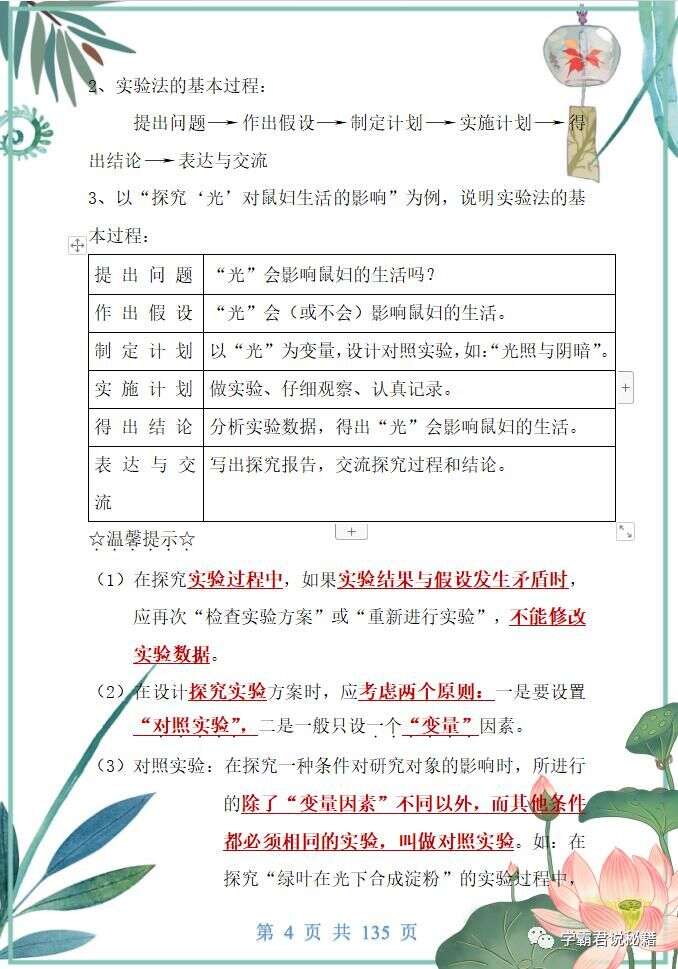 鬼才生物老师 将初中生物考点汇成一张表 学生记牢 个个成绩不下98 楠木轩