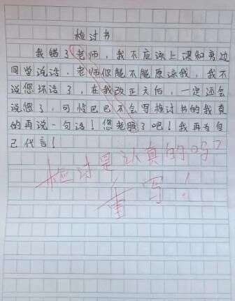 小学生检讨书走红 内含藏头诗 老师识破后气得肚子疼 楠木轩