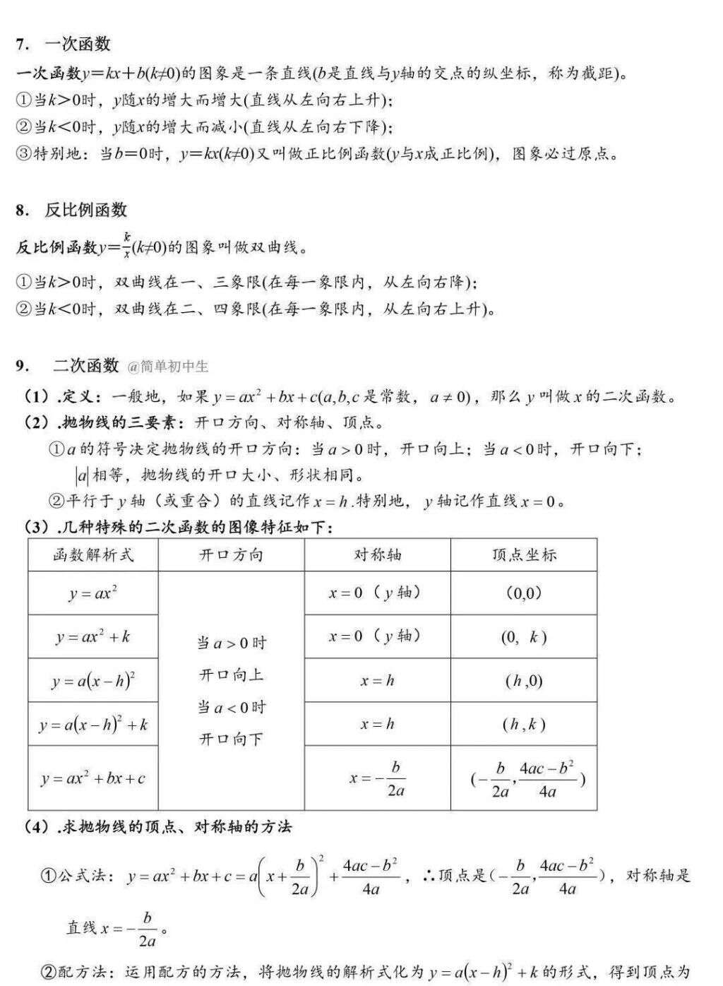 最全初中數學公式表 初一到初三都能用 楠木軒