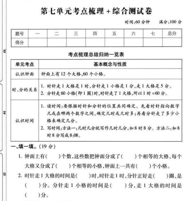 二年级数学第七单元考点梳理 综合测试卷 时间问题 是个大问题 楠木轩