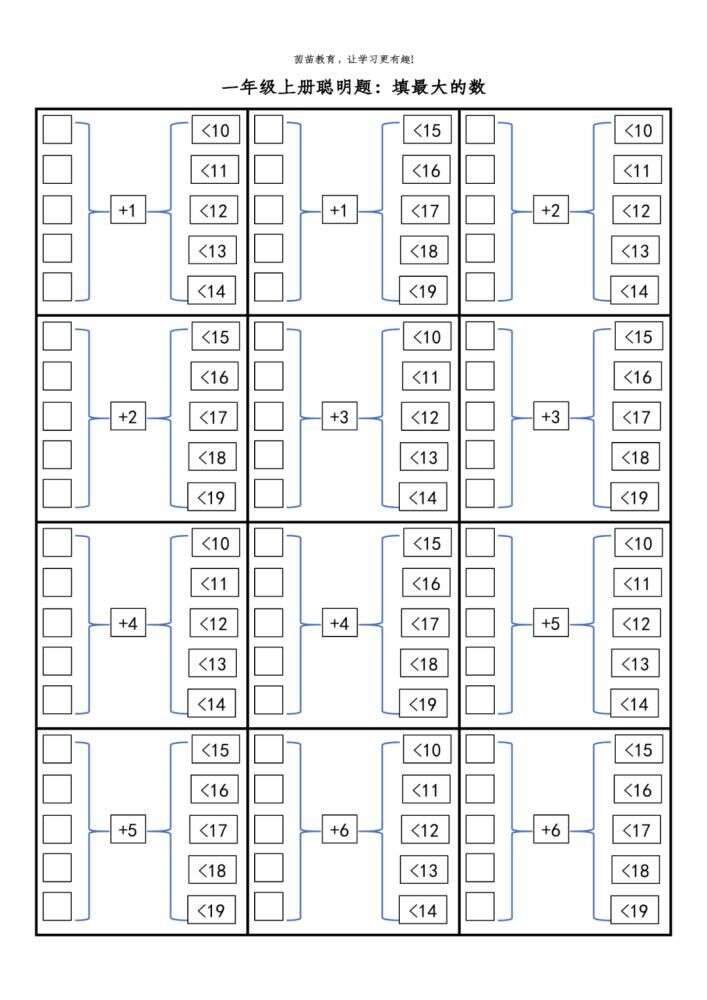 一年级上册数学以内加减法聪明题 填最大或最小的数 楠木轩